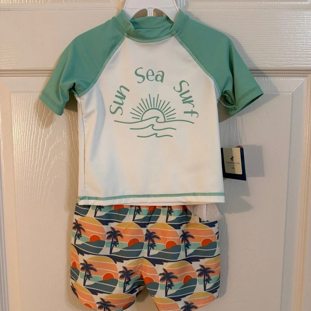 Boys swim trunks and rash guard set